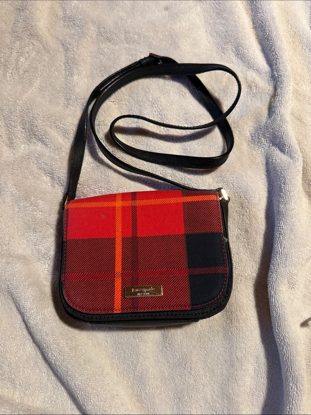 kate spade red and black tartan crossbody bag
